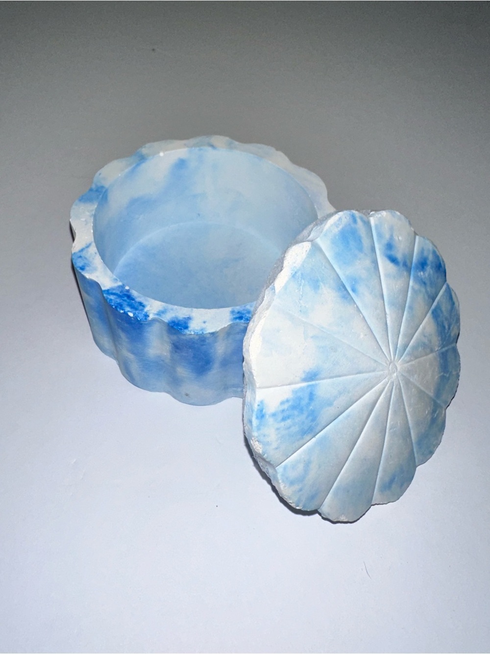 Hand-Painted Sky Blue Marble Ceramic Trinket Jar with Lid